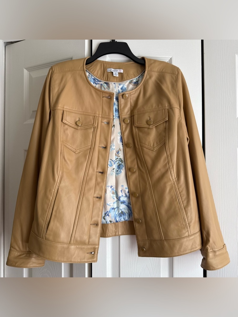 EUC Isaac Mizrahi Live Soft Tan Genuine Leather Moto Jacket